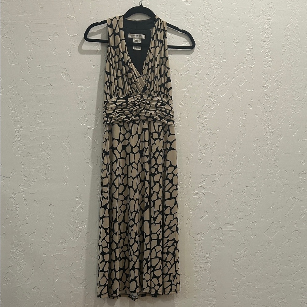Evan Picone Black and Cream Midi Dress   JT